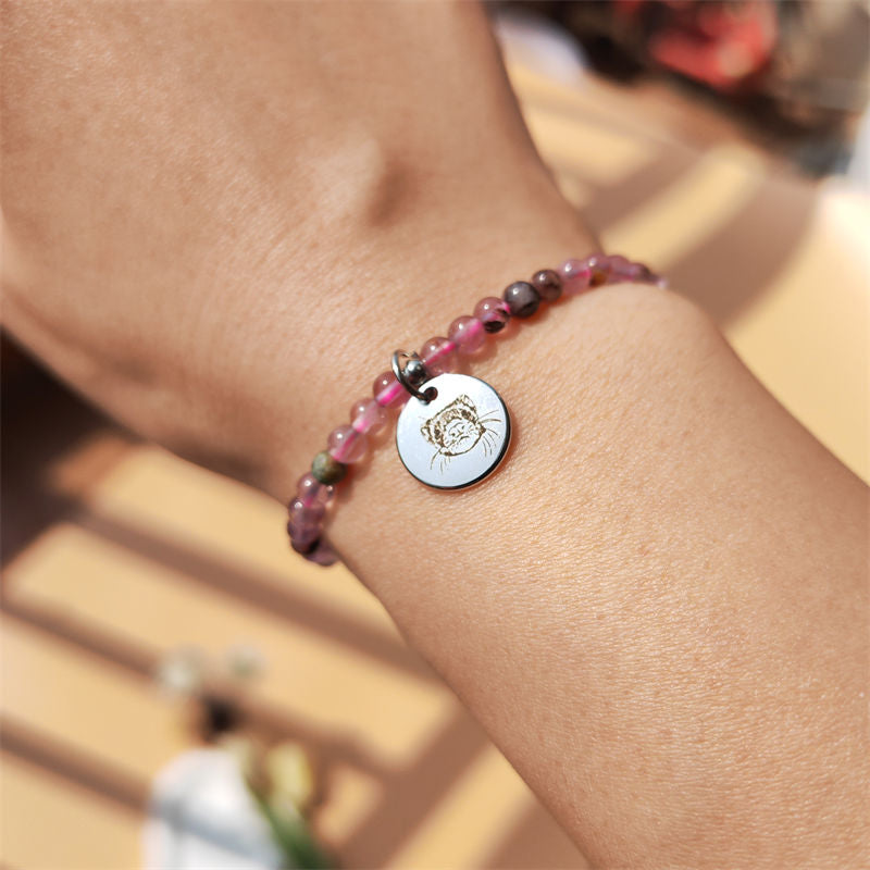 Real Amethyst Energy Bracelet (Personalized Pet Portrait)