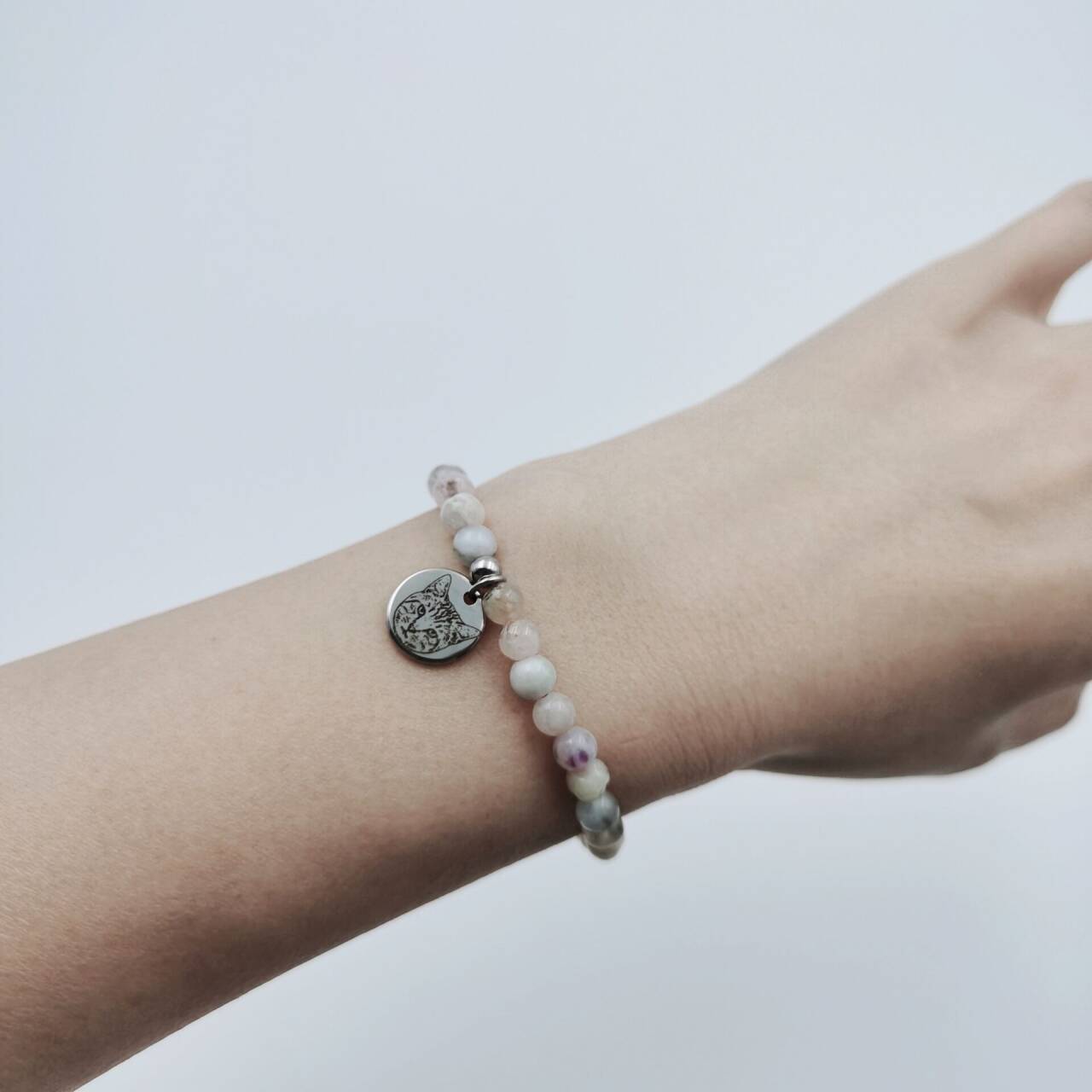 Real Sakura Agate Energy Bracelet (Personalized Pet Portrait)